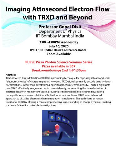 Photon Science Seminar: Dr. Gopal Dixit, IIT Bombay Mumbai India, "Imaging Attosecond Electron Flow with TRXD and Beyond"