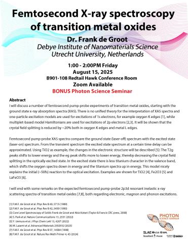 Photon Science Seminar: Dr. Frank De Groot