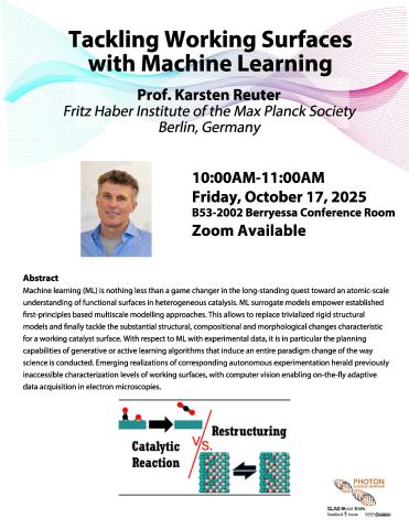 Photon Science Seminar: Tackling Working Surfaces with Machine Learning, Prof Karsten Reuter, Fritz Haber Institute of the Max Planck Society